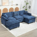 Oversized Modular Sectional Sofa, 111.8 Inch U Shaped Cloud Couch Set, 3-Seat Comfy Chenille Convertible Sofa with 2 Movable Ottoman, DIY Combination Sleeper Couch for Living Room, Blue