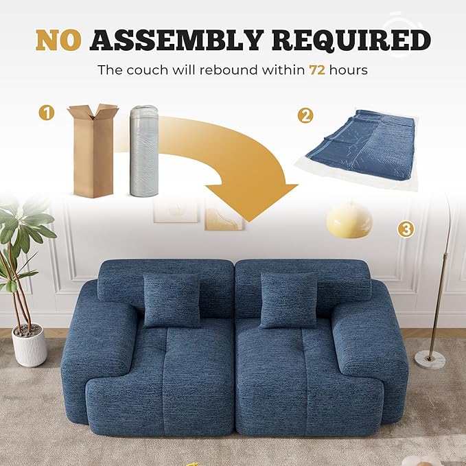 85" Cloud Loveseat Sofa in a Box, Modern Small Couch No Assembly Required, Comfy Deep Seat Boneless Couches for Living Room, Bedroom, Apartment, Blue 1 PCS
