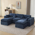 115'' Cloud Boneless Sectional Couch, Modular Sectional Sofa Deep Seat with 2 Ottomans, Oversized Upholstered Convertible Comfy 5 Seater Chenille Sofa U Shape Couches for Living Room, Navy