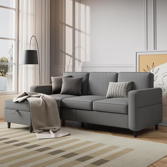 78" Sectional Sofa Couches for Living Room, Convertible L Shaped Couch with Storage Ottoman, Deep Seat Pet-Friendly Linen Fabric Sofa Set for Small Space, Apartment, Dorm