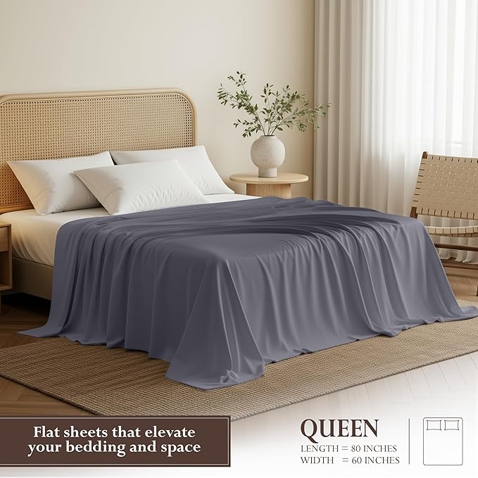 Utopia Bedding Flat Sheets - Pack of 6 - Soft Brushed Microfiber Fabric - Shrinkage & Fade Resistant Top Sheets - Easy Care (Queen, Grey)