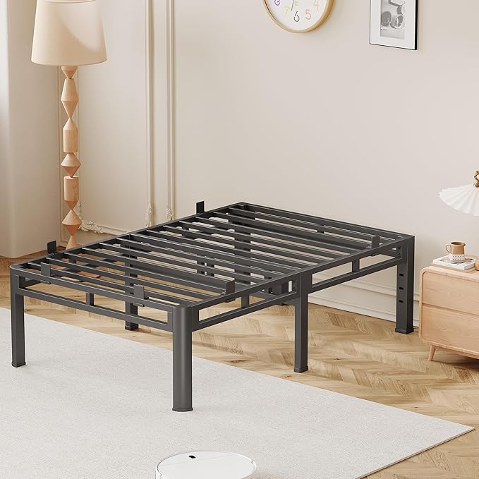 Twin Size Bed Frames 24 Inch Tall, No Box Spring Needed, Double Layer Heavy Duty Metal Platform, Bed Frames with Headboard Holes,Round Corner Legs, Mattress Slide Stopper, Easy Assembly