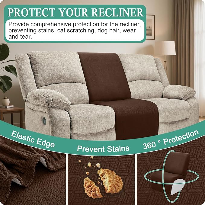 Waterproof Reclining Sectional Couch Covers Washable L Shaped Couch Cover for Sectionals Recliner Sofa Covers Stretch Corner Recliner Slipcovers for Dogs (Additional Seat Cover, Dark Brown)