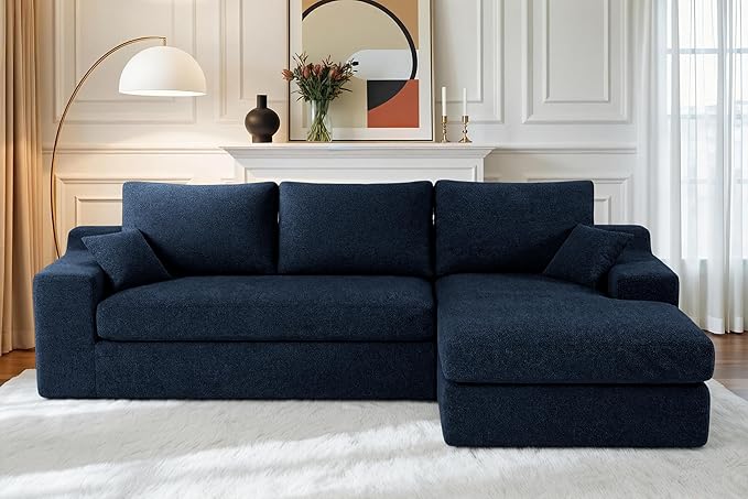 HABUTWAY 101'' Modular Sectional Sofa, Cloud Sectional Couches for Living Room, Comfy Boneless Couch with Deep Seat, Modern L-Shape Sofa with Chaise, No Assembly Required (Blue, Right Facing Chaise)