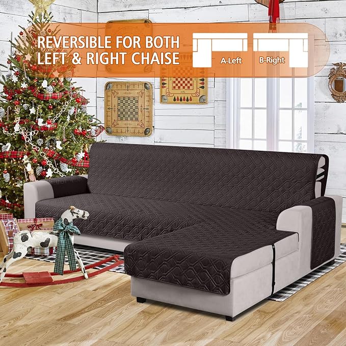 VANSOFY Upgraded Sectional Couch Covers 100% Waterproof L Shaped Sofa Slipcover Reversible Chaise Lounge Cover for Sectional Sofa Furniture Protector Cover for Pets Dog Cat(Large, Chocolate)