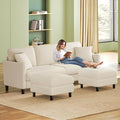 83" Couches for Living Room, Comfy Sofas for Living Room with Storage Ottomans, Teddy Sofa Couch, Tool-Free Loveseat Sofa, All-Wood Love Seat Couches, U Shaped Couch 2 Pillow Included, Beige