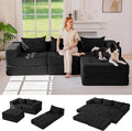 MAXYOYO Modular Sectional Sofa Couch, Foldable L-Shaped Folding Sofa Bed with Ottoman, Convertible Sectional Couch Corded Tufted Floor Sofa Lounger with Pillows for Living Room, No Assembly, Black