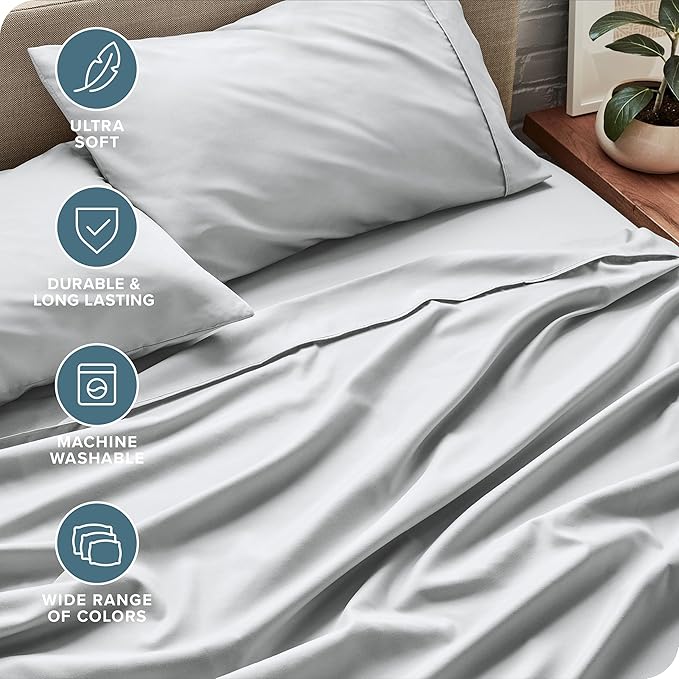 Bare Home Split Head Flex King Sheet Set - 1800 Ultra-Soft Microfiber Bed Sheets - Double Brushed - Deep Pockets - Easy Fit - 4 Piece Set - Bedding Sheets & Pillowcases (French Grey)
