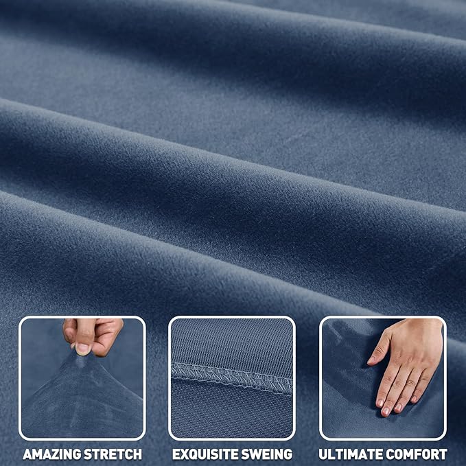 ZNSAYOTX 2026 Soft Velvet Sectional Couch Covers, Luxury Plush Slipcovers with Elastic Bottom for L Shape Sectional Sofa, 2 Pcs Pet Friendly Protector (3 Seat Couch + 2 Seat Chaise, Navy Blue)