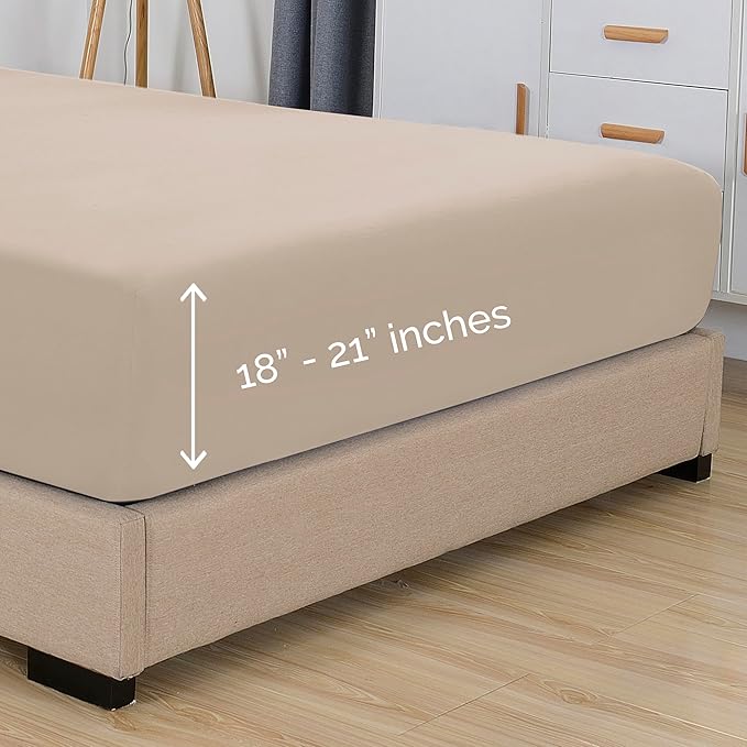 Elegant Comfort 1500 Premium Hotel Quality 18-21 Inches Deep - Extra Deep Pocket Single Fitted Sheet for High Mattress, Luxury and Softest, Smart Pocket - Wrinkle Free, King, Cream