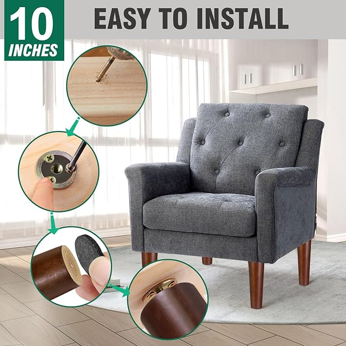 FoDau770 Brown Rubber Wood Furniture Legs 10 Inches, Straight Tapered Wood Feet Mid Century Sofa Legs Set of 4, 5/16" UNC Furniture Feet for Cabinet Couch Dresser Chair Ottoman Table