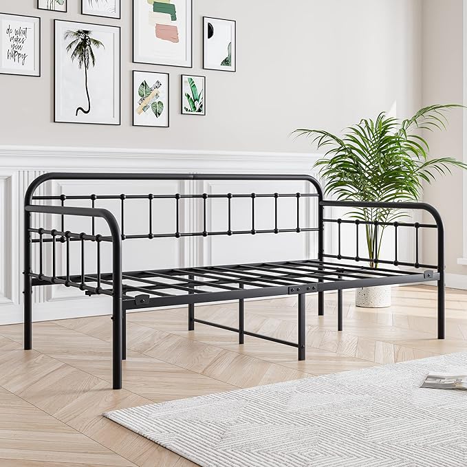 JURMERRY Metal Daybed Frame Twin Size with Steel Slats Platform Furniture,Black…