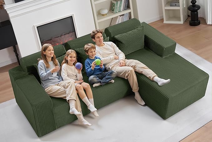 HABUTWAY Sectional Couches for Living Room,No Assembly L Shaped Couch 105" Modular Sectional Sofa Couch with Deep Seat,Cloud Couches Furniture Sets for Apartment,Corduroy (Green, Right Facing)