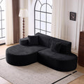 Modern Curved Boneless Sofa Couch, L-Shaped Corner Sofa, Corduroy Upholstered Cloud Sectional Couch for Living Room, Bedroom and Apartment,No Assembly Needed(Black, Left Hand Facing)