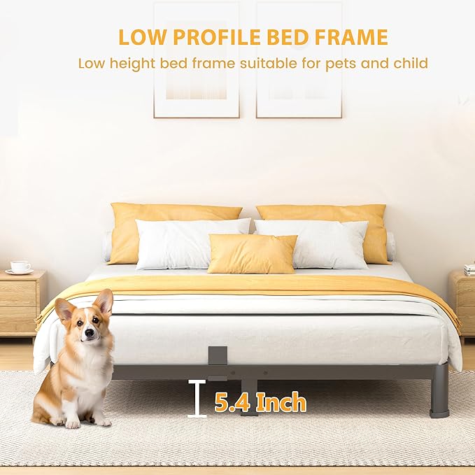 7 Inch Full Bed Frame, Metal Platform Bed Frame with Round Corner Legs, 3500 lbs Heavy Duty Steel Slats Support, No Box Spring Needed, Noise Free, Easy Assembly, Black