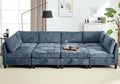 Luxe Oversized Modular Sectional Sofa, Modern Chenille Convertible Sleeper Sofa with Storage Ottoman, Comfy Deep Seat U-Shaped Cloud Couch for Living Room（Blue，6-Seater + 2 * Ottoman + Tea Tray）