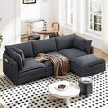 Vesgantti 109" L Shaped Cloud Sectional Couch, Comfy Corduroy Upholstered Modular Couches for Living Room, Modern 3 Seater Sectional Sofa with Ottoman Deep Seat, Charcoal Grey