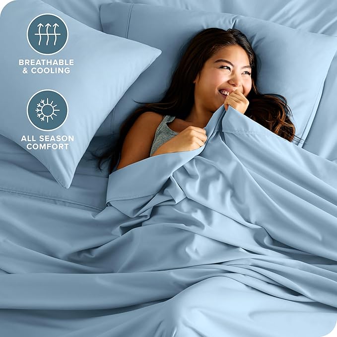 Bare Home Full Sheet Set - 1800 Ultra-Soft Microfiber Full Bed Sheets - Double Brushed - Deep Pockets - Easy Fit - 4 Piece Set - Bedding Sheets & Pillowcases (Full, Light Blue)