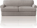 PrinceDeco T Cushion Sofa Slipcover 3 Pieces Sofa Covers for T Cushion Couch Soft Couch Covers Sofa Slip Cover Furniture Covers with 2 Individual T Shape Seat Covers Width Up to 88", Taupe