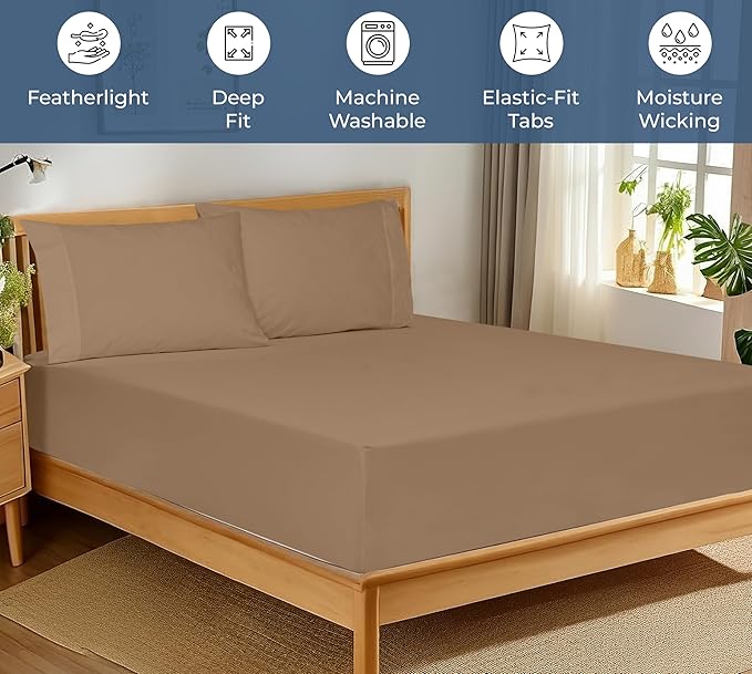 Royale Linens 100% Organic Cotton Fitted Sheet - Percale Weave - Super Soft Deep Pocket Bottom Sheets - Elastic Sheet Twin Size - Twin Fitted Sheets Only - (39"x75"+15", Chocolate)