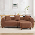 87" Sherpa Boucle Cloud Couch with Ottoman, Modern 3 Seater Sofa with Solid Wood Legs 25" Extra Deep Seat Comfy Thick Cushion Upholstered Sofa Couches with 3 Pillows for Living Room, Caramel