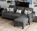 Sectional Couches for Living Room 78" Convertible L Shaped Couch with Removable Storage Ottoman 3 Seater Sofas Modern Linen Dark Grey Sofa for Apartments Studios Dorms Small Spaces