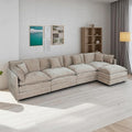 Setawix Deep 4 Seater Couch with Ottoman,147.22" L-Shaped Cloud Couches for Living Room,Chenille Cloud Sofa Couch with Deep Seat,Modular Sectional L Shape 4 Seat Sofa for Bedroom (Coffee, 4+1)