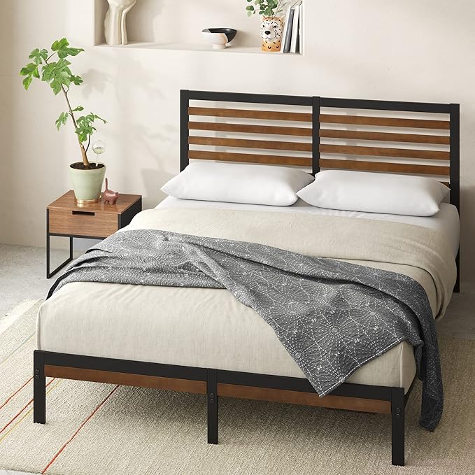 Zinus Kai Bamboo and Metal Platform Bed Frame with Headboard, No Box Spring Needed, Easy Assembly,King, Brown