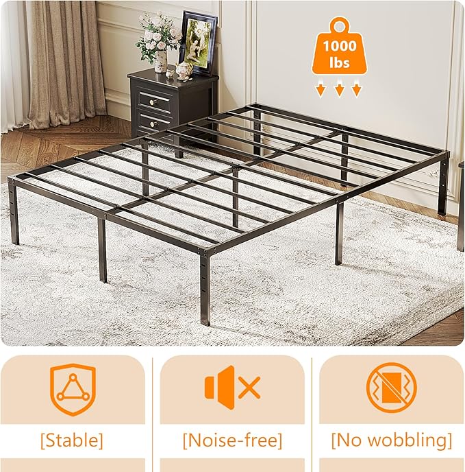 VINGLI 12 Inch King Bed Frame, Heavy Duty Metal Platform - No Box Spring Needed,Reinforced Steel Slats, Noise-Free, Easy Assembly, Ample Underbed Storage, Black
