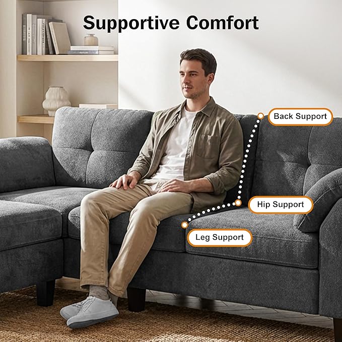 WEUP 79" Convertible Sectional Couch with Storage Ottoman, L Shaped Small Sofa, 4 Seat Couches for Living Room, Apartment, Small Space, Grey
