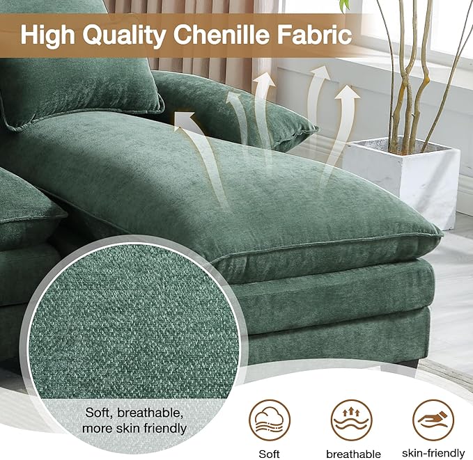 110.2" Modular U Shaped Cloud Couch, Modern 4-Seat Chenille Upholstery Sectional Sofa with Double Chaise & Double Layer Cushions, Deep Seat Comfy Couch for Living Room, Bedroom, Apartment, Green