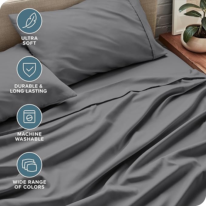 Bare Home Split Queen Sheet Set - 1800 Ultra-Soft Microfiber - Double Brushed - Deep Pockets - Easy Fit - 5 Piece Set - Bedding Sheets & Pillowcases (Split Queen, Grey)