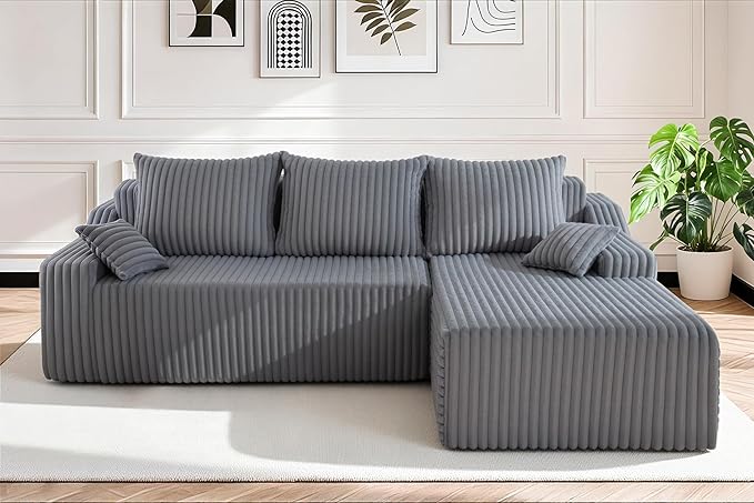 HABUTWAY 94'' Cloud Sectional Couch, Boneless Sofa with Deep Seat, Modular Comfy L-Shape Couch with Chaise for Living Room Bedroom, No Assembly Required(Grey,Right Facing Chaise)