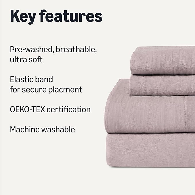 Amazon Basics Queen Bed Sheet, 4-Piece Bedding Set, Double Brushed Microfiber, Ultra Soft, Easy Care, Purple