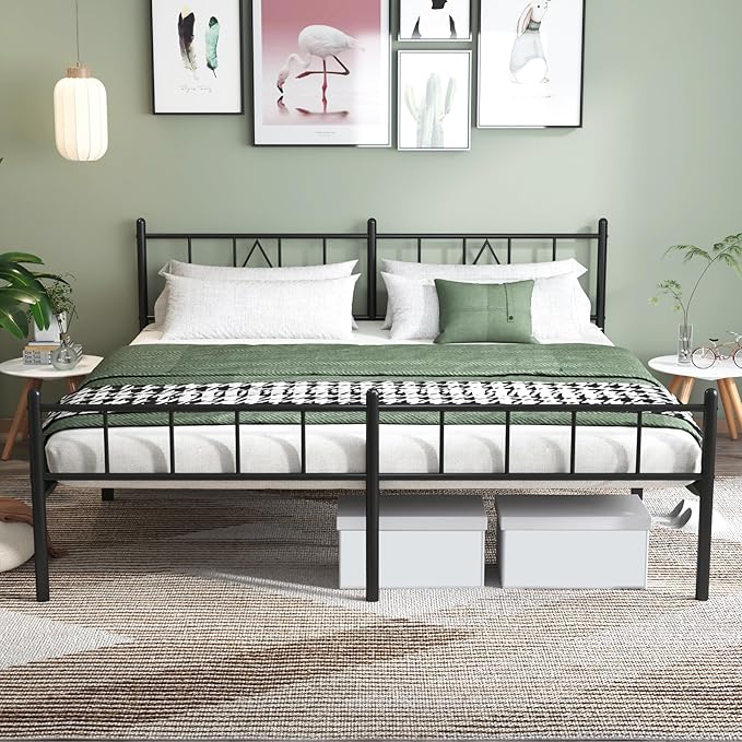 Decorwise 14 Inch California King Size Bed Frames with Headboard/Footboard, Under Bed Storage, Strong Metal Slats Support, No Box Spring Needed, Noise Free, Easy Assembly, Black