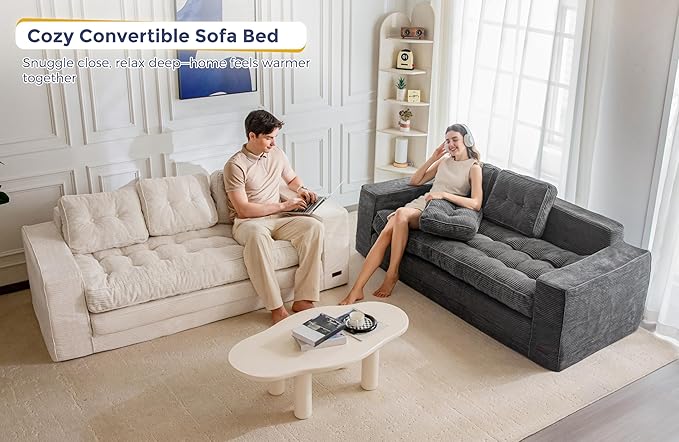 MAXYOYO Convertible Sofa Bed, Pull Out Oversized Loveseat Sleeper Sofa, 2 in 1 Folding Couch Bed, Fold Out Floor Couch with Pillows for Living Room Bedroom Lounge, Dark Grey