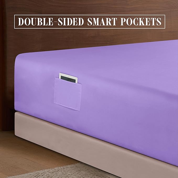 Elegant Comfort 1500 Premium Hotel Quality 18-24 Inches Deep - Extra Deep Pocket Single Fitted Sheet for High Mattress, Luxury and Softest, Smart Pocket - Wrinkle Free, King, Lilac