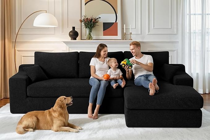 HABUTWAY 101'' Modular Sectional Sofa, Cloud Sectional Couches for Living Room, Comfy Boneless Couch with Deep Seat, Modern L-Shape Sofa with Chaise, No Assembly Required (Black, Right Facing Chaise)