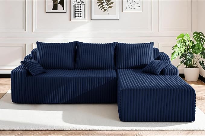 HABUTWAY 94'' Cloud Sectional Couch, Boneless Sofa with Deep Seat, Modular Comfy L-Shape Couch with Chaise for Living Room Bedroom, No Assembly Required(Blue,Right Facing Chaise)
