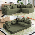 106" L-Shaped Boneless Sectional Couch, 2-Piece 70.87" Modules, Converts to 141.7" Extra-Long Straight Sofa, Corduroy Couch in a Box with Headrest & Back Pillows for Living Room, Light Green