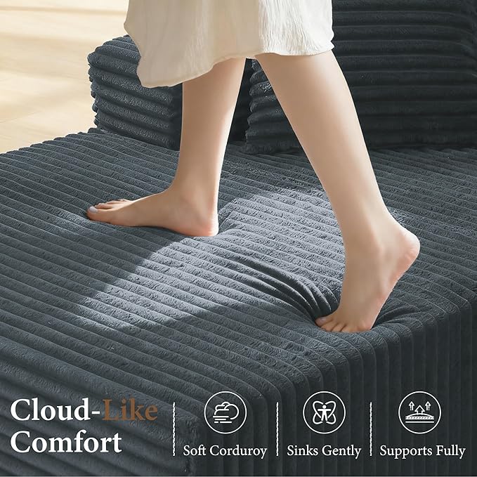96" Sectional Couches for Living Room Cloud Couch Sofa with L-Shape Upholstered Boneless Couchs Modern Modular Sectional Couch with Chaise (Dark Grey, 95" W+Left Facing Chaise+2Seaters)