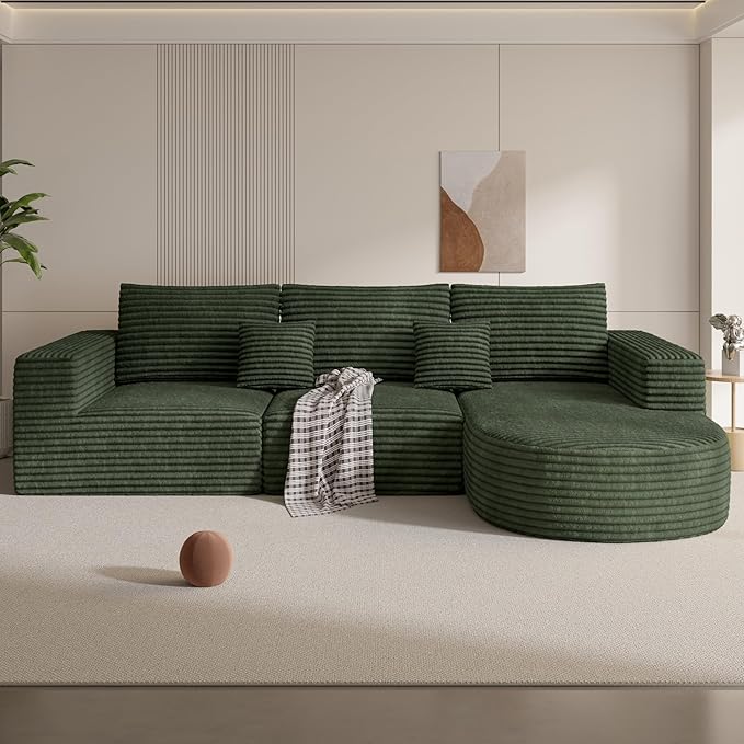 110" Modular Sectional Sofa Couches, Cloud Couches for Living Room, Boneless Sofa with Deep Seat,L-Shape Couch with Chaise,No Assembly Required,Green,1 PCS