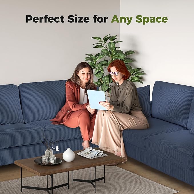 Kidirect 70in U Shaped Couch, Modular Sofa No Tool Assembly, Comfy Sectional Couches for Living Room 21in Deeper Seats, Corduroy Sofas for Living Room with 2 Pillows, Loveseat Sofa Set, Blue Couch | Comfy Corduroy, Oversized 70in Couch, 700LB Tough, To...