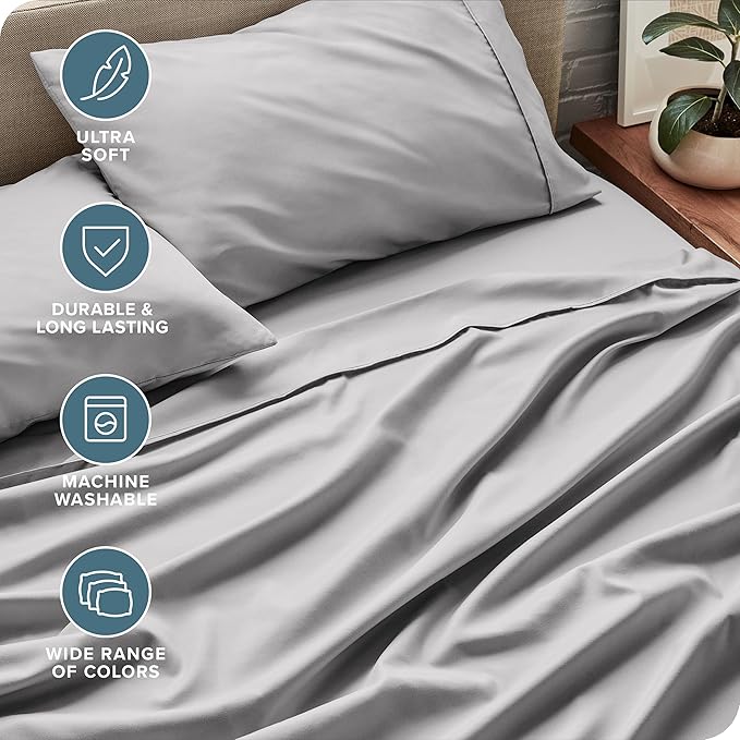 Bare Home King Sheet Set - 1800 Ultra-Soft Microfiber King Bed Sheets - Double Brushed - Deep Pockets - Easy Fit - 4 Piece Set - Bedding Sheets & Pillowcases (King, Light Grey)