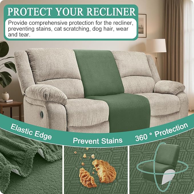 Waterproof Reclining Sectional Couch Covers Washable L Shaped Couch Cover for Sectionals Recliner Sofa Covers Stretch Corner Recliner Slipcovers for Dogs (Additional Seat Cover, Green)