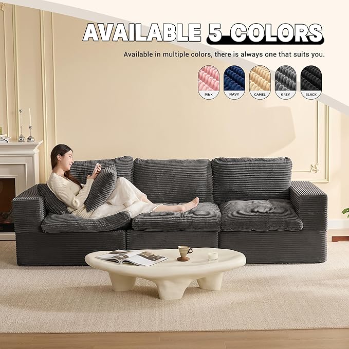 106.3” Sectional Couches for Living Room, Set of Cloud Couch, Modular Sectional Sofa, Convertible Sofas Bed, Deep Seat Sofa, Corduroy, Gray
