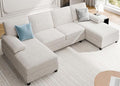 Meilocar 106" U Shaped Sectional Sofa for Living Room, 4-Seat Fabric Couch with Double Chaise Longue, Comfortable Large Sectional with 300lbs Capacity per Seat for Apartment & Home, Pure White