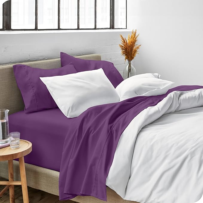 Bare Home King Sheet Set - 1800 Ultra-Soft Microfiber King Bed Sheets - Double Brushed - Deep Pockets - Easy Fit - 4 Piece Set - Bedding Sheets & Pillowcases (King, Plum)