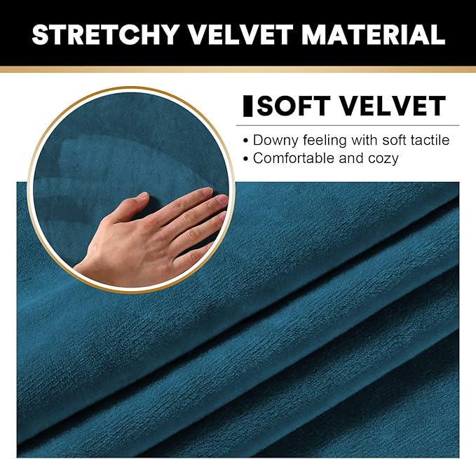 PrinceDeco Velvet Plush Couch Cover Stretch 2 Piece Chair Cover Chair Slipcover Washable Furniture Protector Couch Soft with Elastic Bottom Armchair Cover Width Up to 49 Inch(Small, Deep Teal)