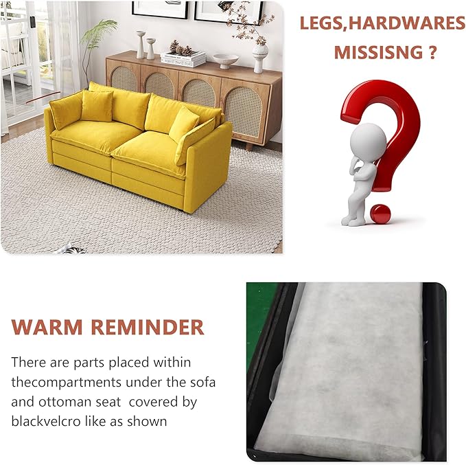Setawix Chenille Loveseat Sofa Couch with Deep Seat,Large 2 Seater Cloud Couches for Living Room,77.16" Roomy Cloud Sofas,Modular Sectional 2 Seat Sofa with Pillows for Bedroom. (Yellow, 2 Seater)